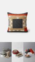 Color-Blocked Woven Cushion, Wool Blend