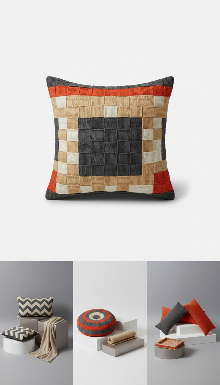 Color-Blocked Woven Cushion, Wool Blend