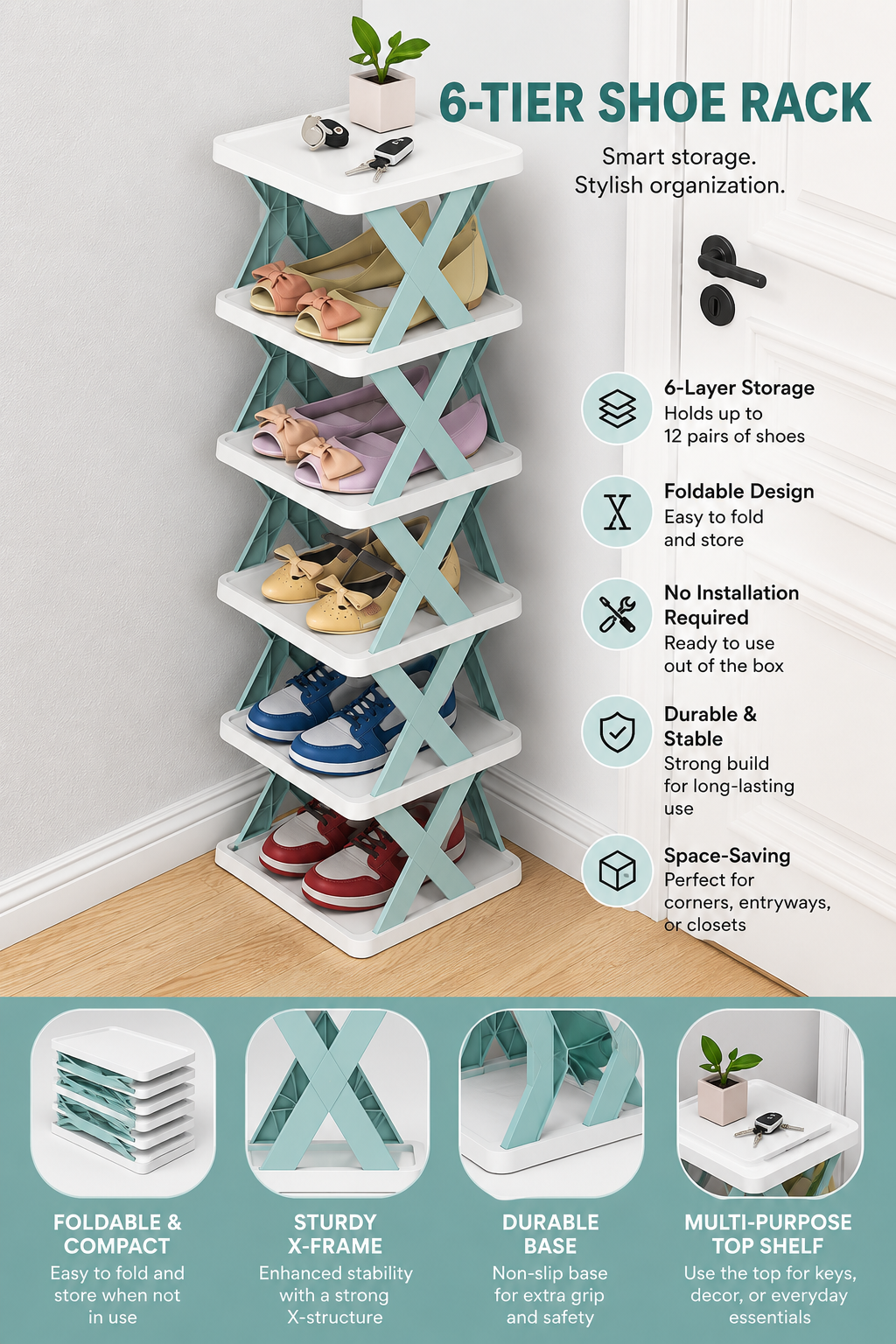 6-Tier Foldable Shoe Rack