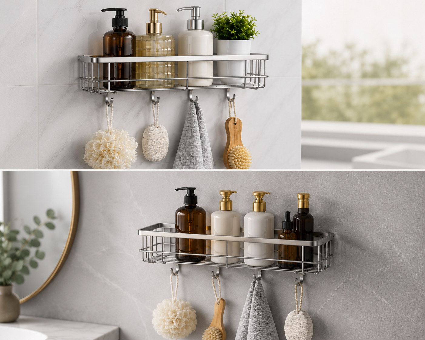 Stainless Steel Bathroom Rack with 4 Hooks